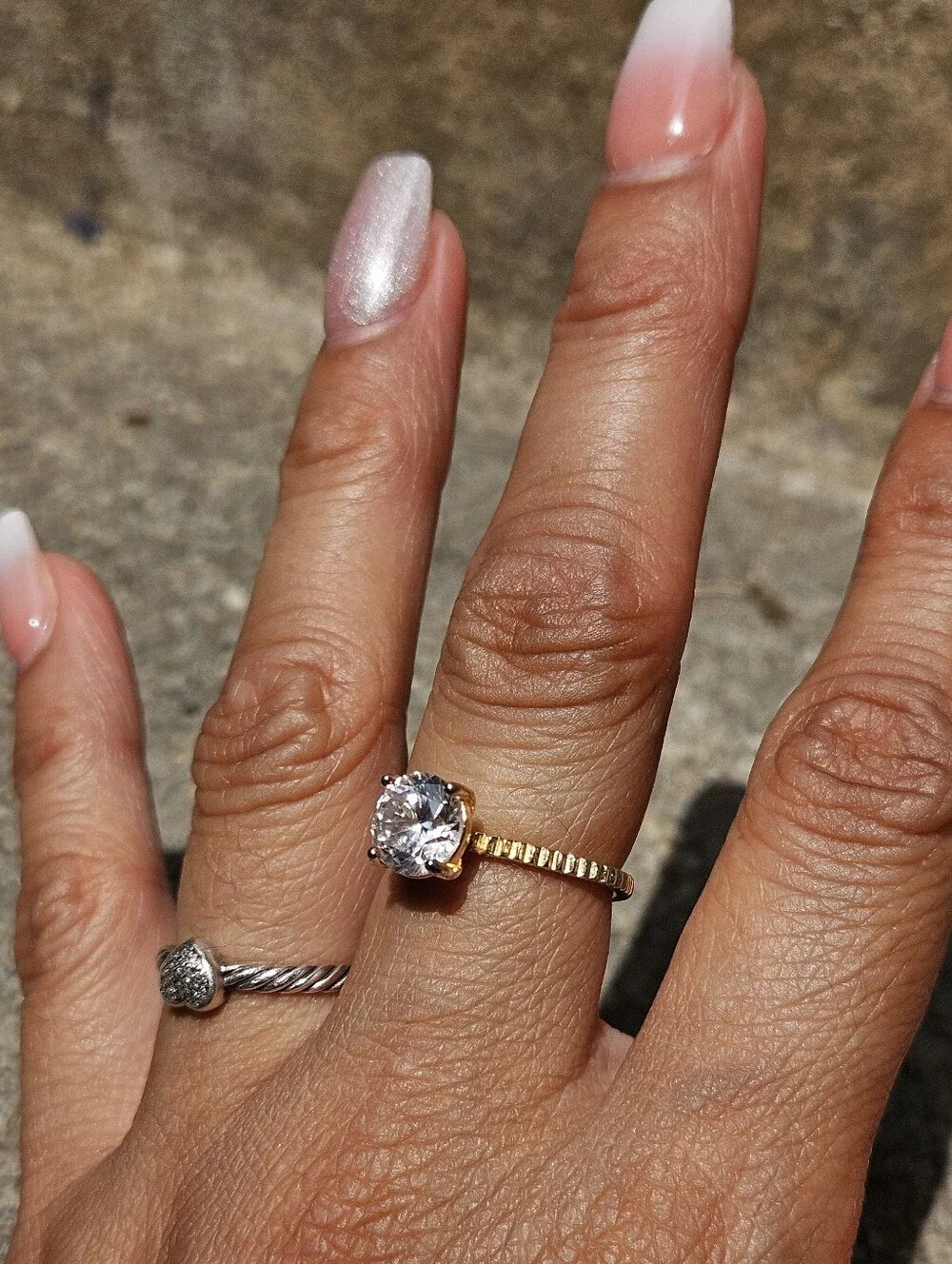 Classic Gold Tone Solitaire Ring with Clear Stone Sterling Silver Size 7